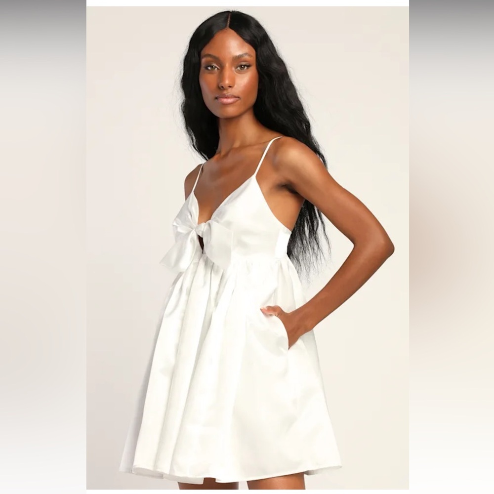 Lulu's White Satin Bow Mini Dress